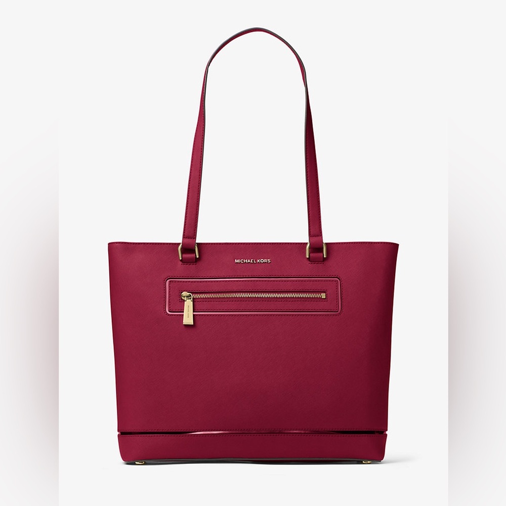 Michael Kors Wine-Red Tote With Front Zip Pocket